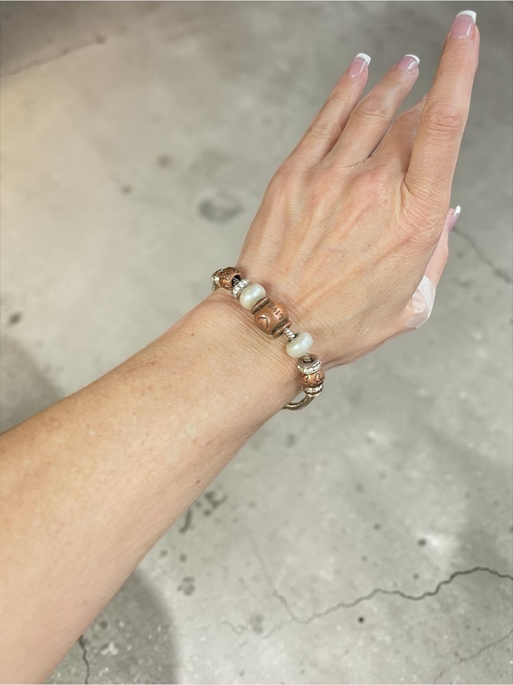 Pandora Style Live Laugh Love Charm Bracelet w Faux Pearls